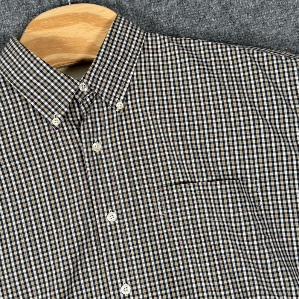 Haggar Generations Gingham Check Button Down SS Shirt L Normcore Church Preppy